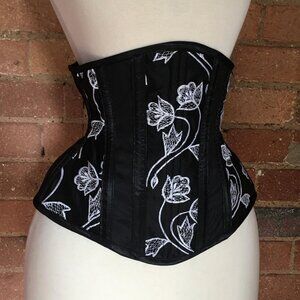 Black and White Floral Underbust Corset - 24" Waist